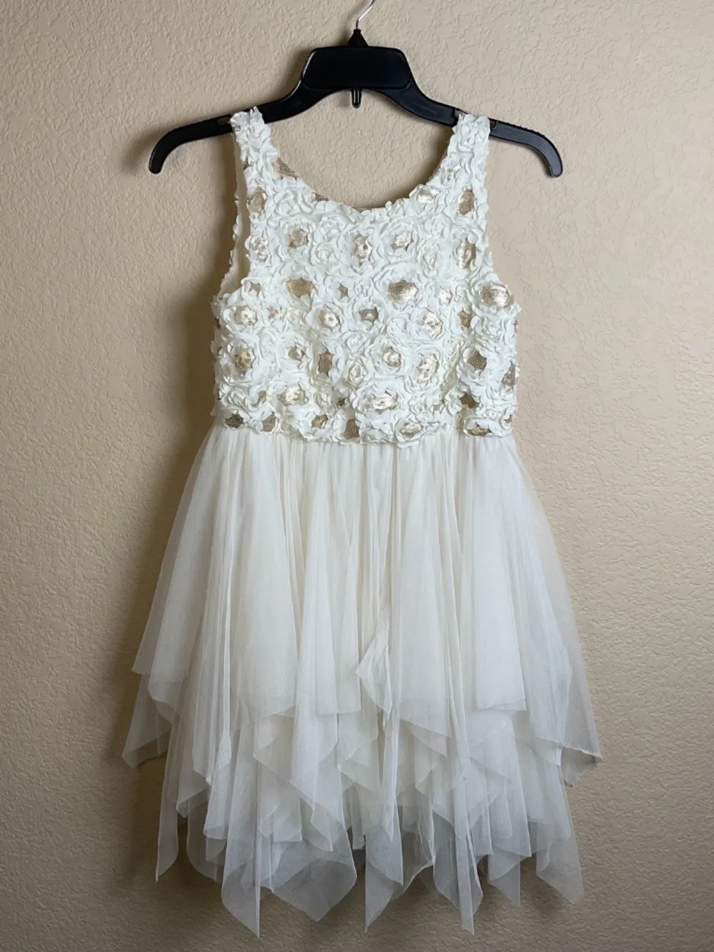 Justice Girls 12 Ivory Embellished Flower Layered Tulle Dress Summer Flower Girl